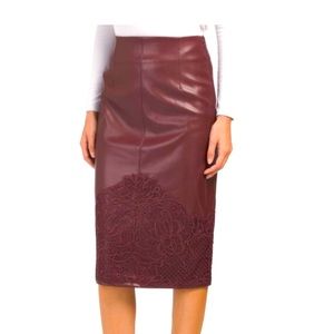 Elie tahari pencil skirt leather red/ wine color size 6